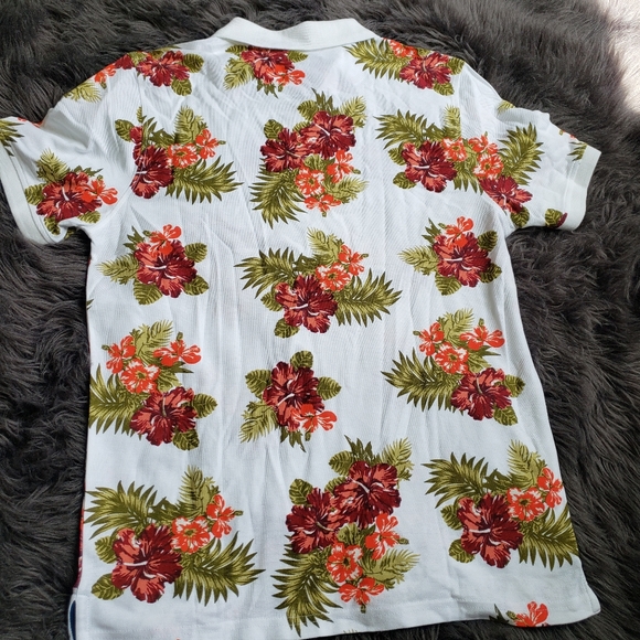 Montego Polo Shirt Men's Hawaiian Floral Pattern White Size - Picture 3 of 3